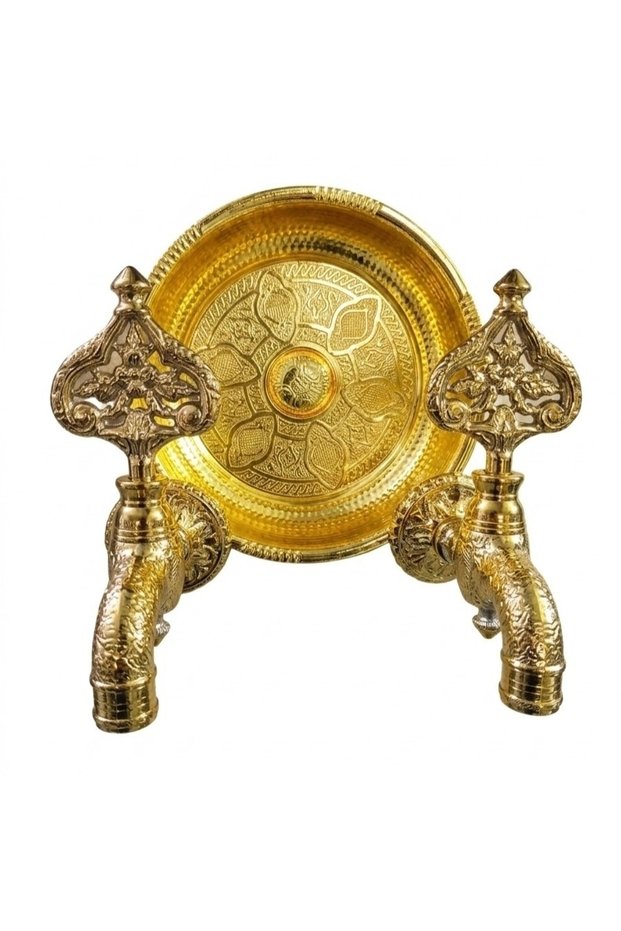 Double Hammam Stone Gold Patterned Ottoman Faucet (Luxury, 100% Brass)