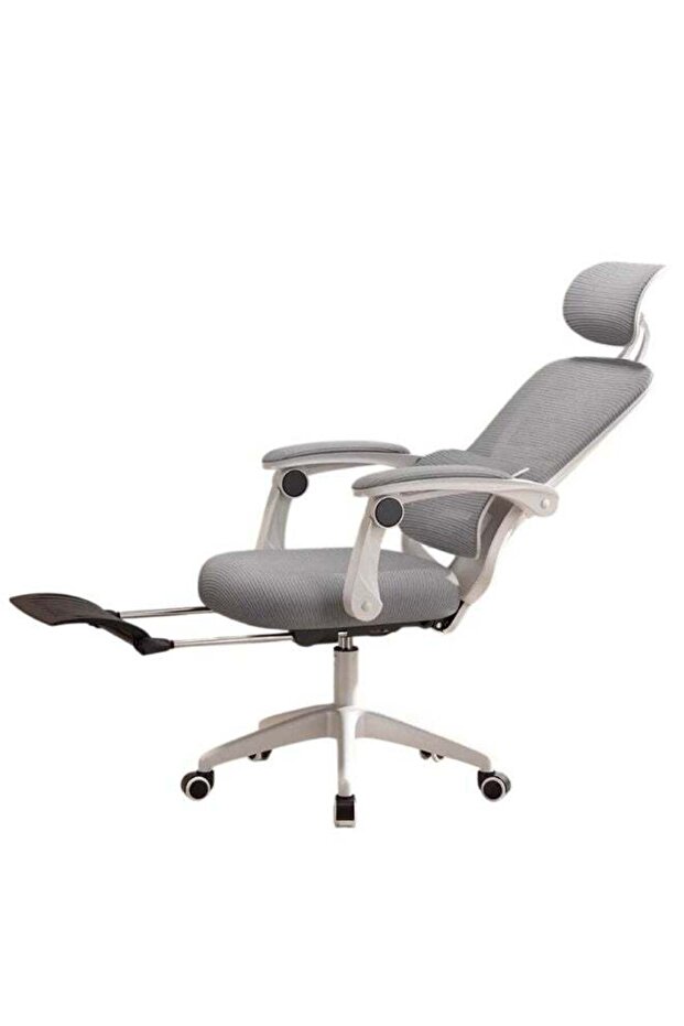 Ergonomic Mesh Office Chair with Footrest & Adjustable Lumbar Support – Gray Mesh White Frame