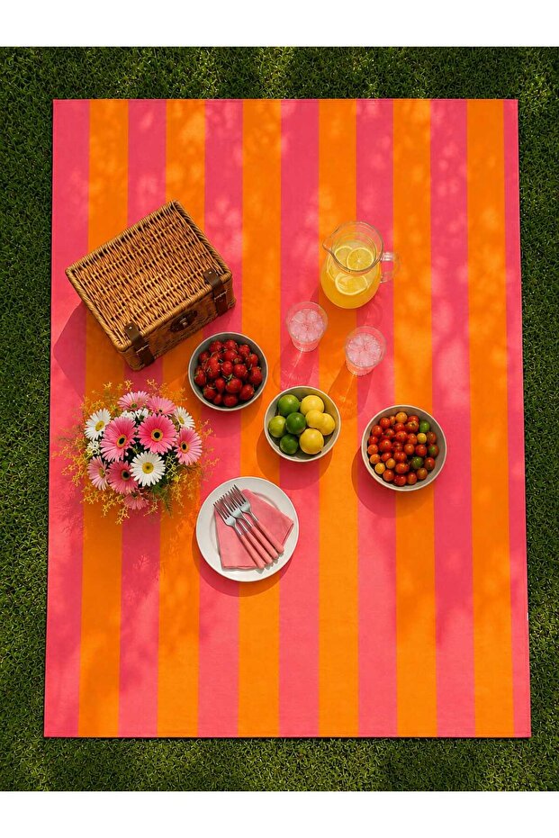 مفرش طاولة من البوليستر مطبوع رقميًا من SUNSET STRIPE وغطاء للنزهات (DMÖ-002)