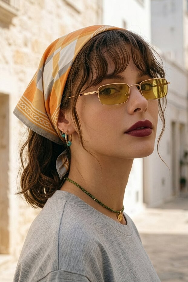 وشاح باندانا برتقالي فاتح بنمط حلزوني 50x50