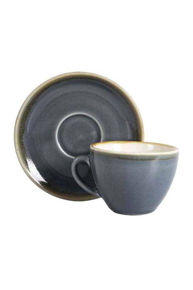 Kiln Ceramic Coffee Cup And Saucer Set Grey 11x9x7cm