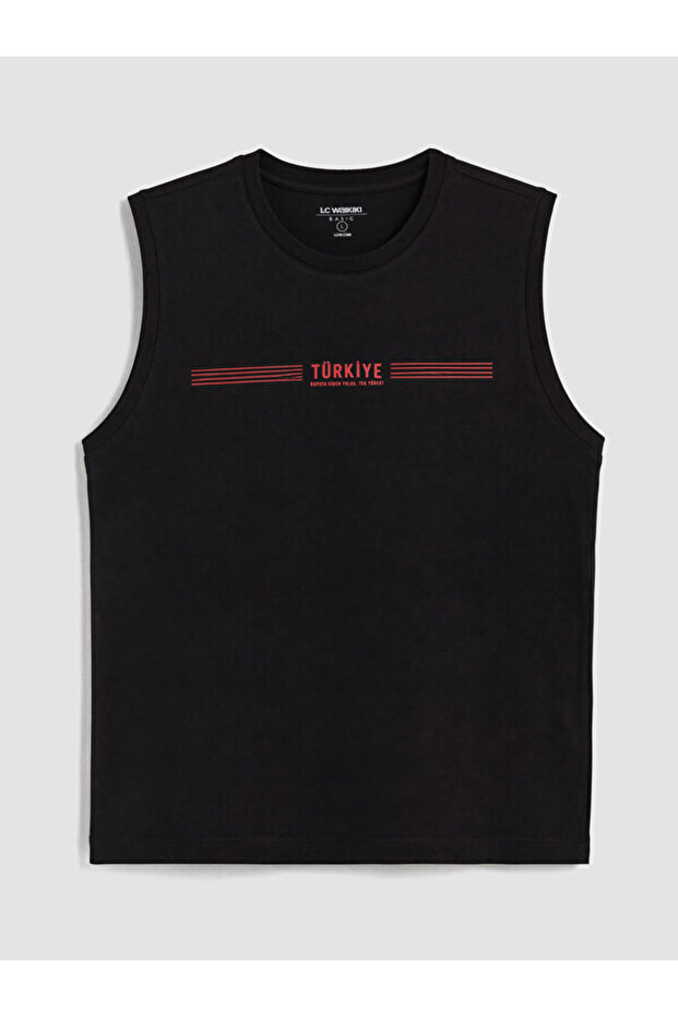 Esvab • Modern & Distinctive Zero Roba Collar Turkey Printed Men's Sleeveless T-Shirt