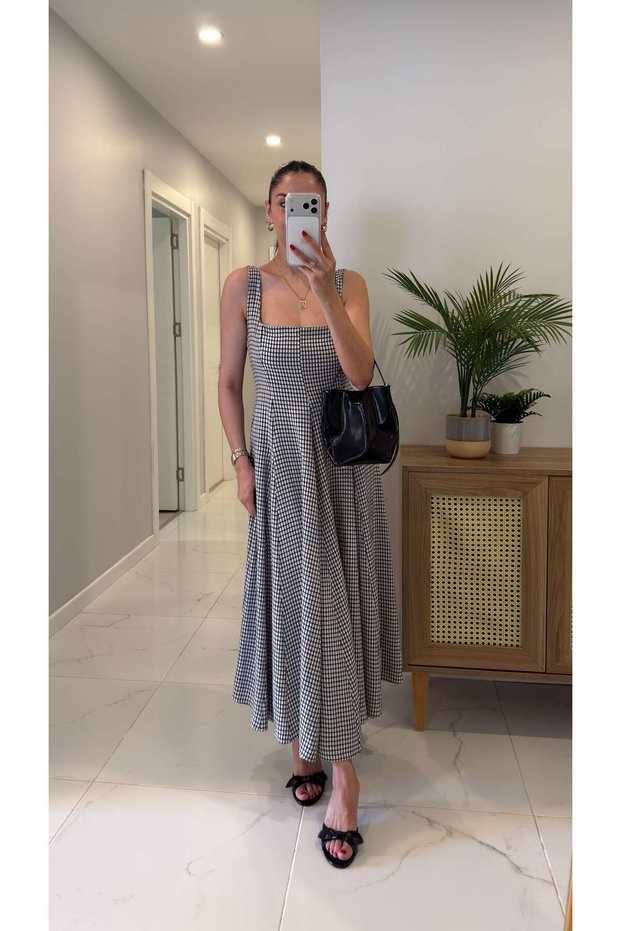 Vinla Black Gingham Strappy Dress