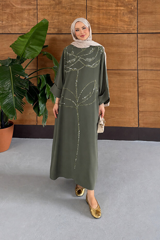 Women's Floral Patterned Linen Hijab Dress