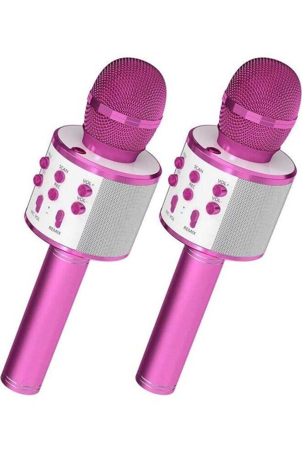 2-Pack Wireless Bluetooth Karaoke Microphones - Portable Handheld Mic with Speaker for All Ages (Purple)