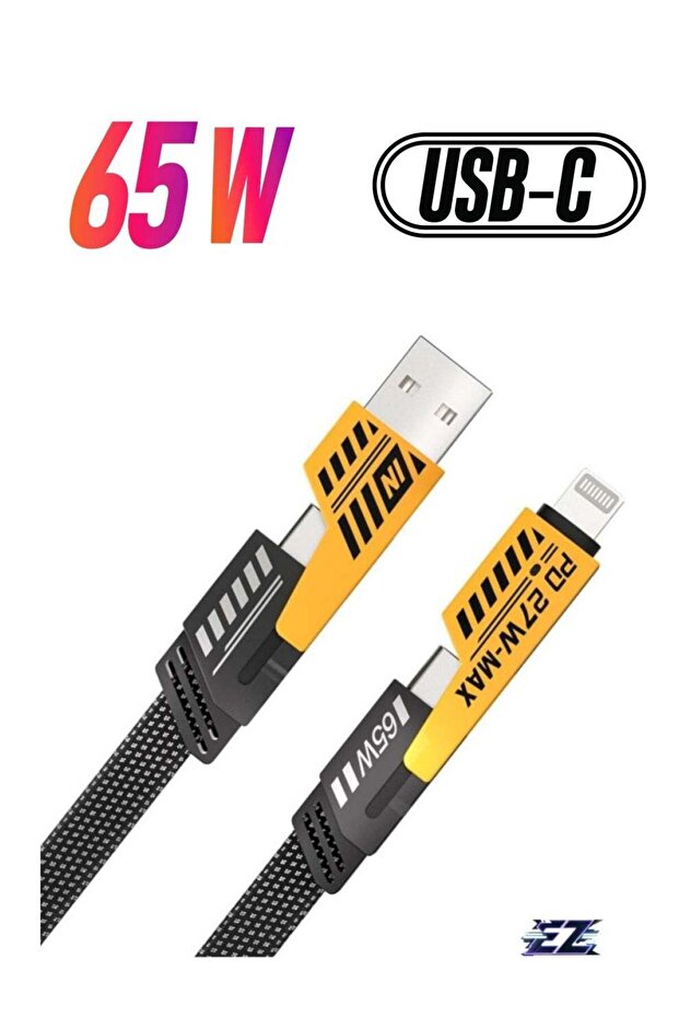4-in-1 Convertible Metal Fast Data Cable: 65W Braided 3.9ft USB-C/USB-A for iPhone, iPad, MacBook, AirPods, Samsung & Android (1.2M)