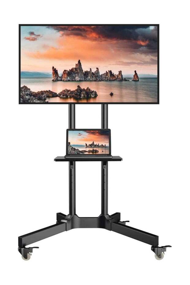 Mobile TV Cart with Wheels for 32-65 Inch LCD LED Plasma Flat Screen TVs- Height Adjustable Rolling TV Stand Hold up to 132 lbs