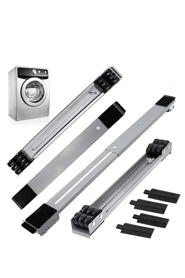 Universal Extendable Furniture Appliance Rollers (4 Pack) – Heavy-Duty Mover Tools with 24 Rollers & Brakes, Strong Base for Washing Machines, Refrigerators, Dryers, Grey