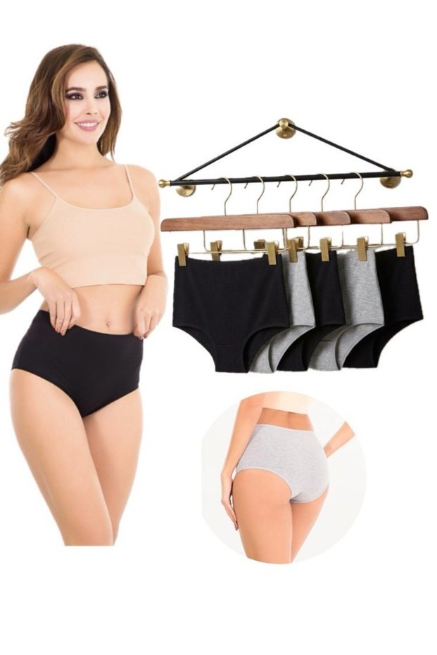 High Waist Women's Panties Black Gray 5 Pieces