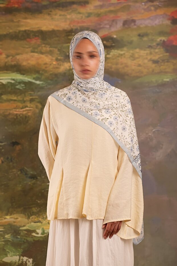 Flora Patterned Soft Shawl Ice Blue - 5