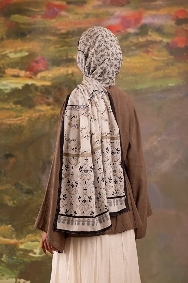 Floral Harmony Patterned Soft Shawl Brown - 5