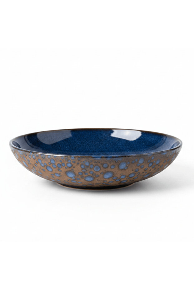 Navy Blue & Brown Round Reactive Glaze Ceramic Serving Bowl — 22 cm