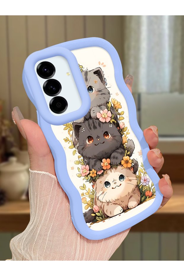 Samsung Galaxy A36 5g Compatible Case Camera Protector Blue Silicone Couple Phone Case Cat Pattern