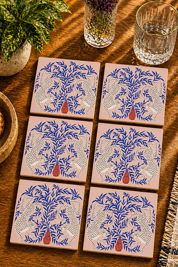 Leopard - Tiger Modern Design Set of 6 Coasters - Uv Printing Mdf - 10X10 cm