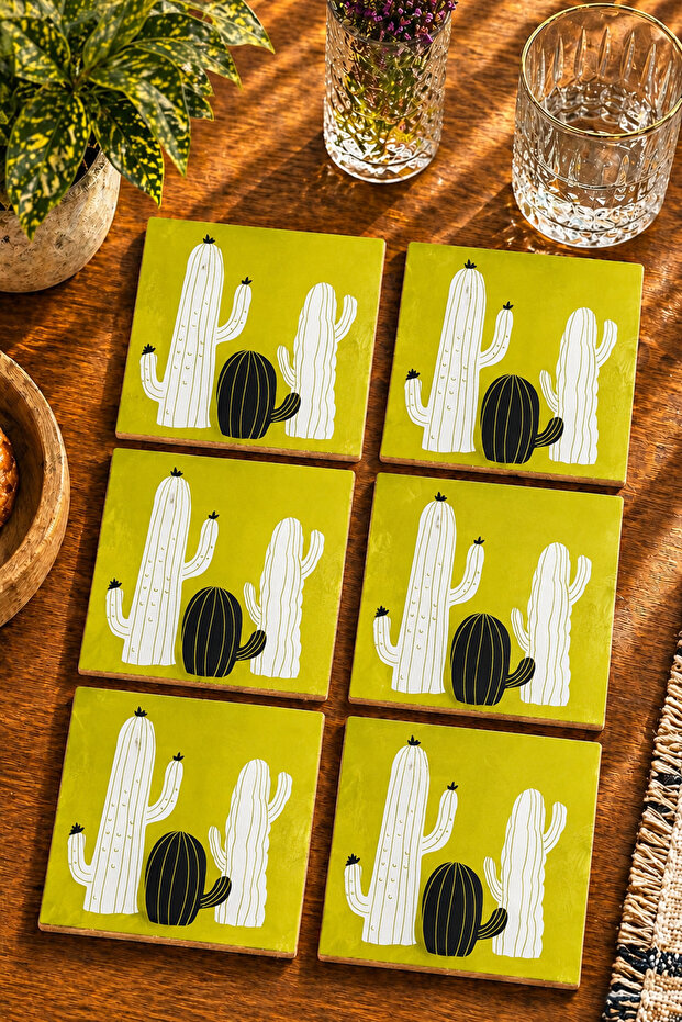 Cactus Modern Set of 6 Coasters - Uv Printing Mdf - 10X10 cm