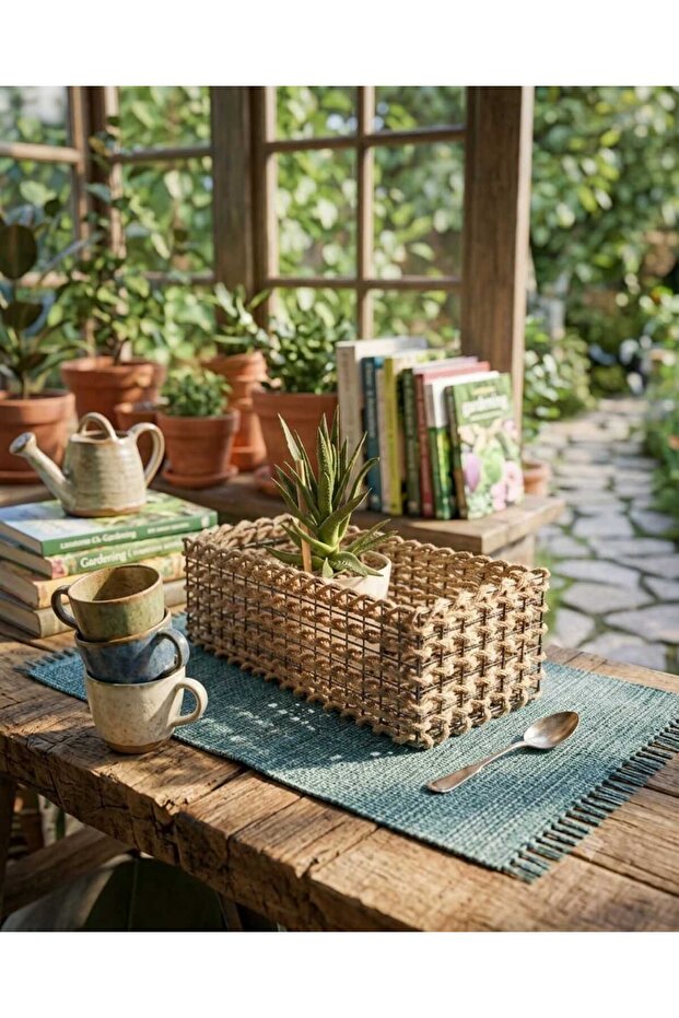 Wicker Weave Metal Wire Decorative Organizer Basket Natural Handmade Vase