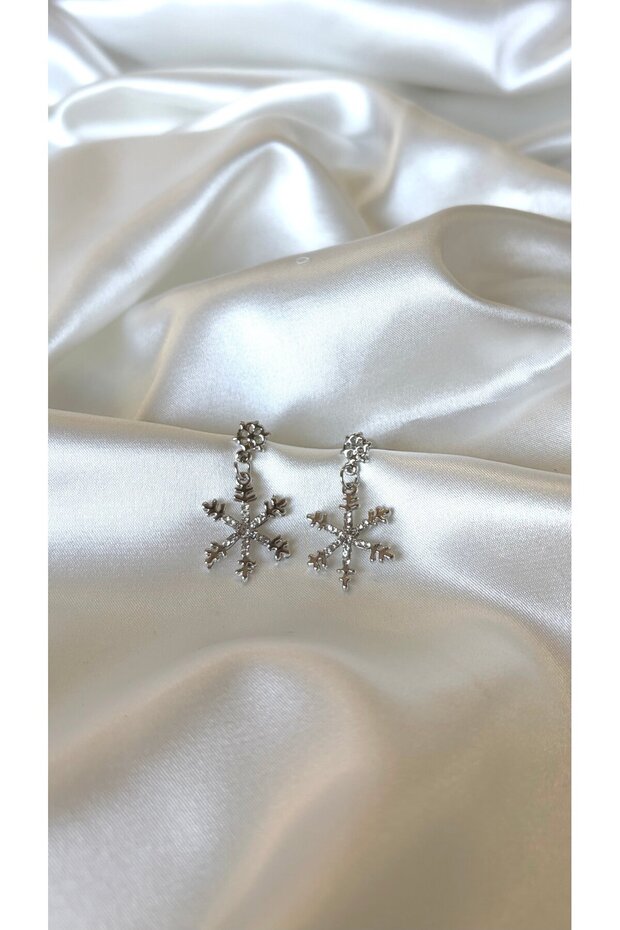 Women's Silver Color Stone Snowflake Dangle Earrings