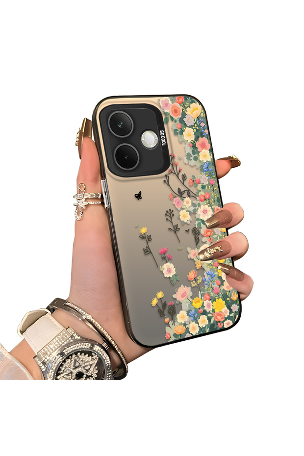 Oppo A5 Pro 5g Compatible Silicone Edge Hard Back Case Couple Phone Case with Floral Pattern