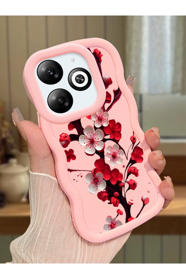 Infinix Hot 40I Compatible Case Camera Protector Pink Silicone Couple Phone Case Floral Pattern