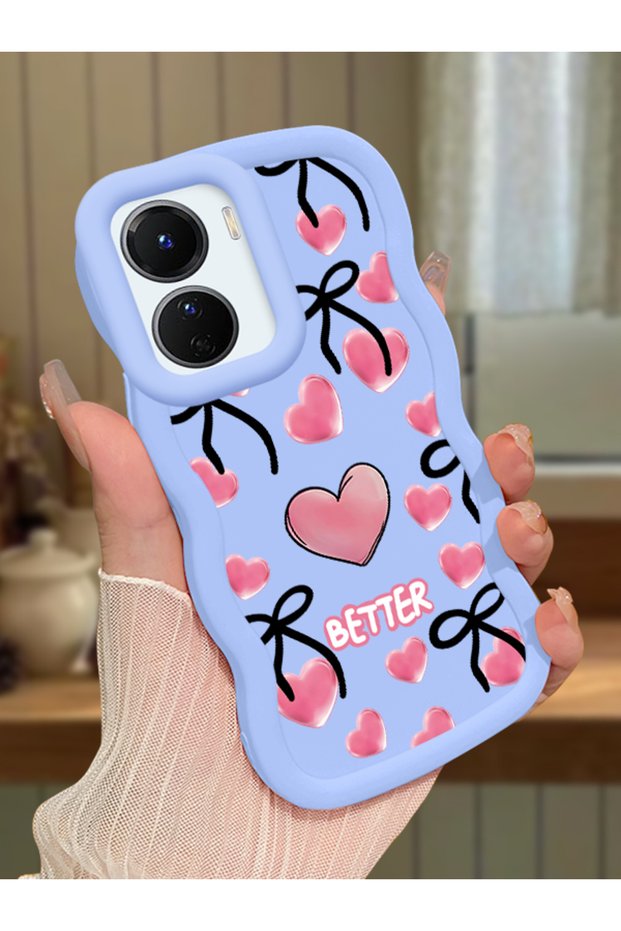 Vivo Y16 Compatible Case Camera Protector Blue Silicone Couple Phone Case Heart Pattern