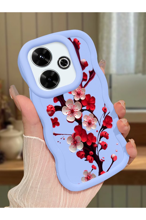 Poco M6 4g Compatible Case Camera Protector Blue Silicone Couple Phone Case Floral Pattern