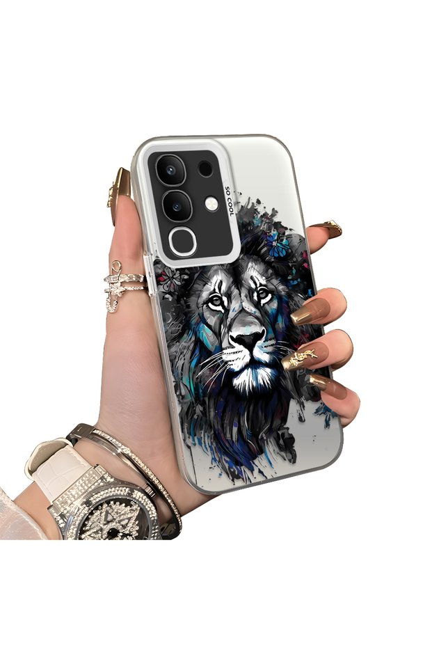 Vivo Y29 Compatible Silicone Edge Hard Back Case Couple Phone Case Lion Pattern