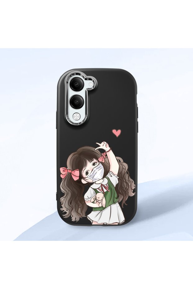 Vivo Y19 Compatible Case Camera Protector Black Silicone Couple Phone Case Girl Patterned