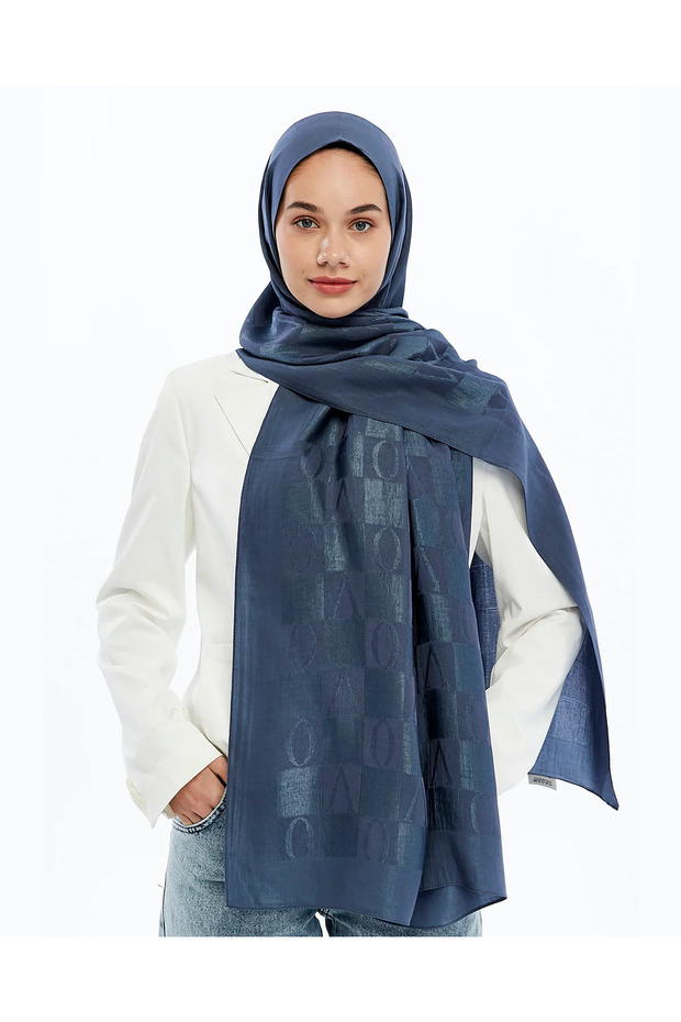 60% Lyocell 40% Cotton Alia Vo Dama Patterned Shawl_Indigo
