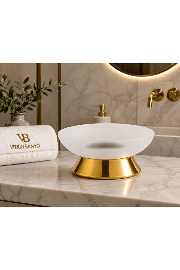 Gold Golden Glass Solid Soap Dish Countertop Decorative Bathroom Soap Dish Sink Accessory