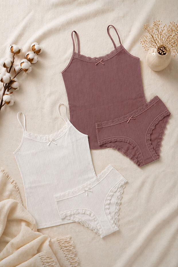 Women's 2-Piece 100% Cotton Lace Athlete Panties Set