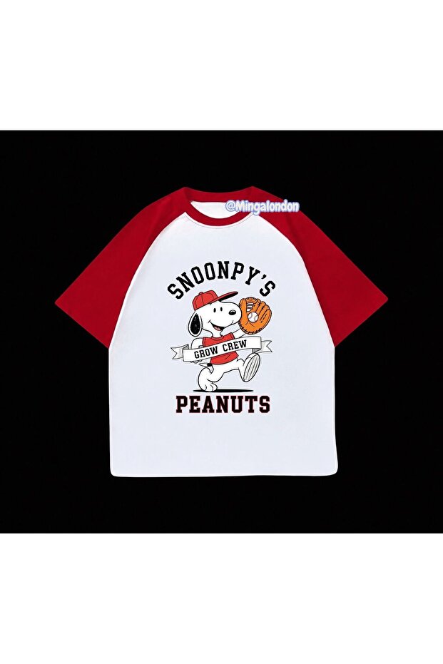 تي شيرت Snoonpy's Peanuts باللون الأحمر بأكمام راجلان مطبوعة