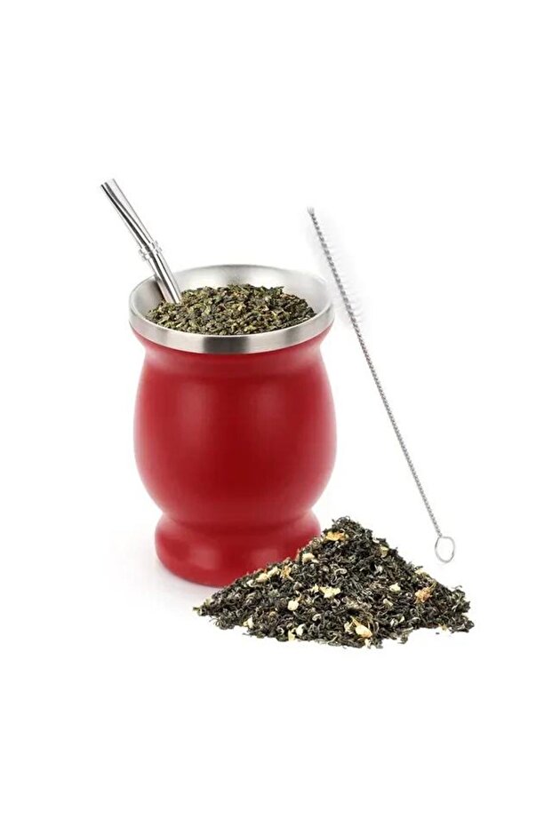 Red 230ml 230ML Mate Cup 304 Stainless Steel Double Wall 8oz Portable Tea Mug Mate Tea Gourd With 2
