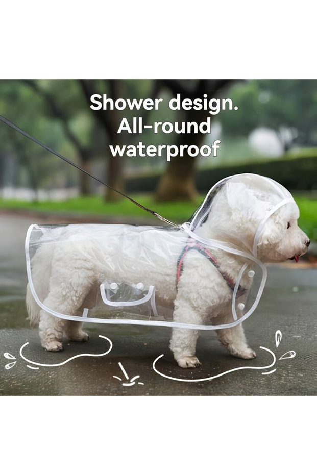 S Transparent Dog Raincoat Button-Up Ideal for Teddy & Bichon Frise, Rainy Day Walking Gear, Dog R.