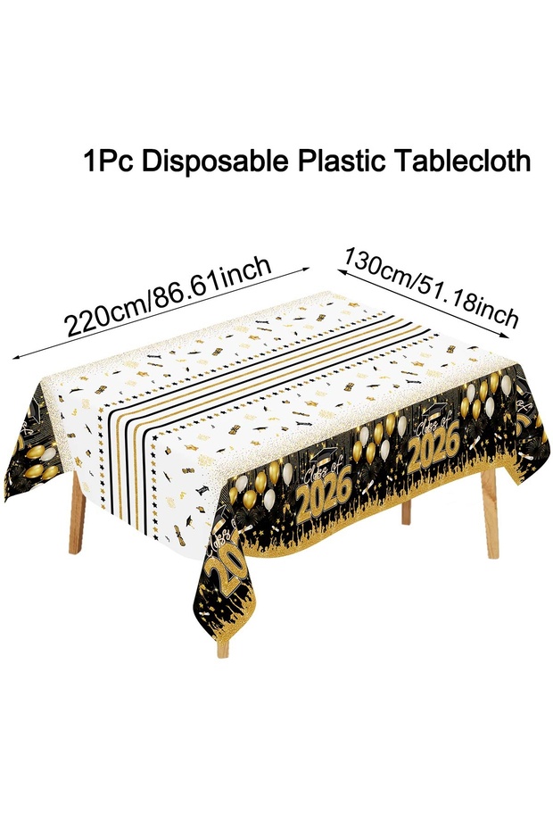 as shown 262 130*220CM Graduation Tablecloth Class of 2026 Table Cloth Congrats Grad Disposable Tabl