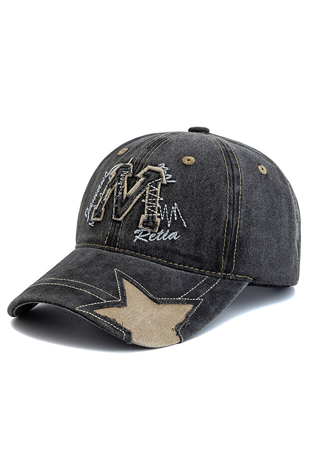 56cm-60cm Black New Style Unisex Retro Baseball Cap M Letter Embroidery Dad Hat Star shaped Style Wo