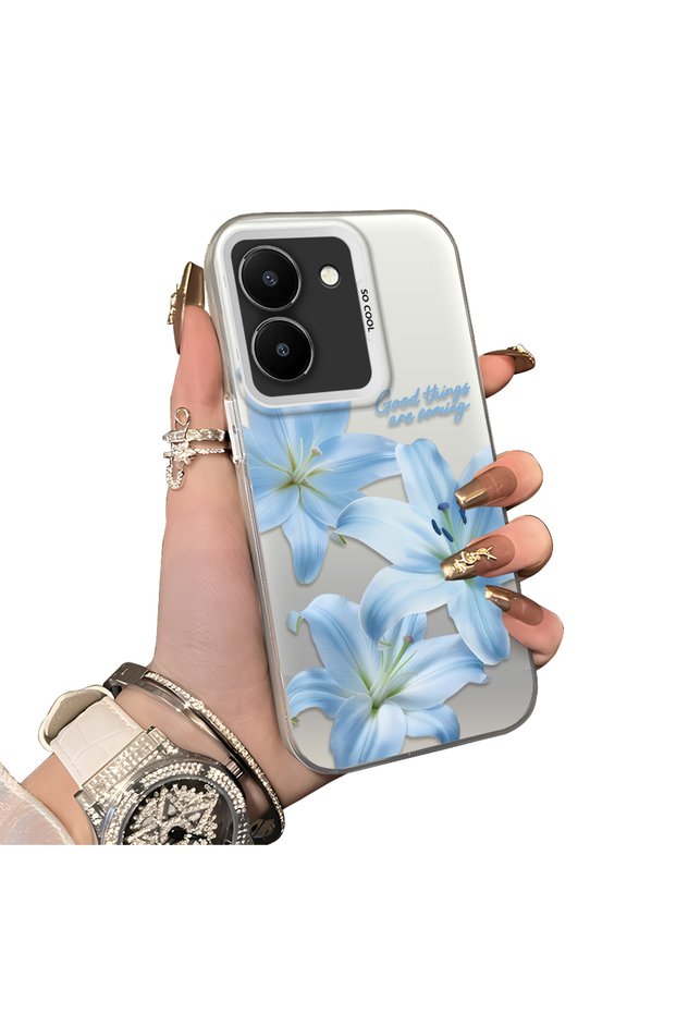 Vivo Y36 Compatible Silicone Edge Hard Back Case Couple Phone Case with Floral Pattern