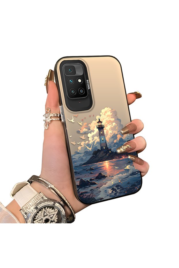 Redmi 10 Compatible Silicone Edge Hard Back Case Couple Phone Case Tower Pattern