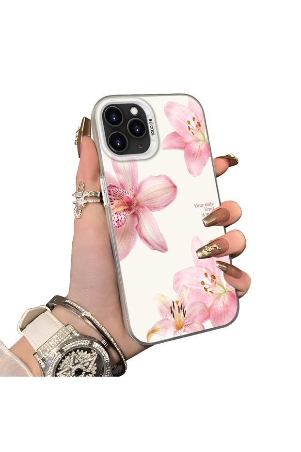 iPhone 11 Pro Max Compatible Silicone Edge Hard Back Case Couple Phone Case with Floral Pattern