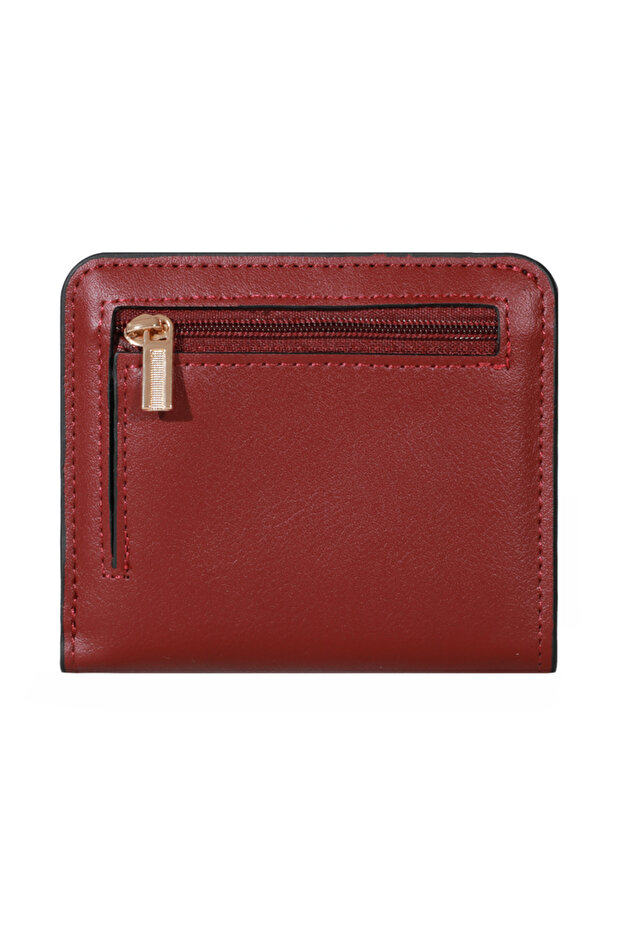 wine red PU Minimalist Wallet - Snap Closure, Zip Pocket, Multifunctional Holder, Casual