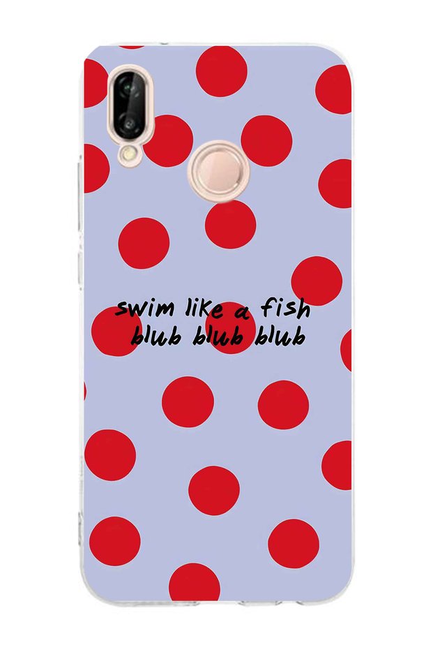 Huawei P20 Lite Compatible Red Polka Dot Pattern Transparent Phone Case