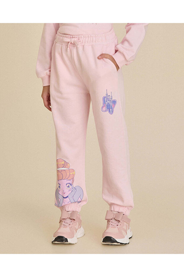 Girls Pink Cinderella Glitter Wide Leg Track Pants