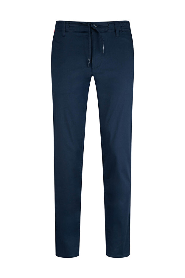 Navy Blue Regular Fit Cotton Jogger Pants with Side Pockets