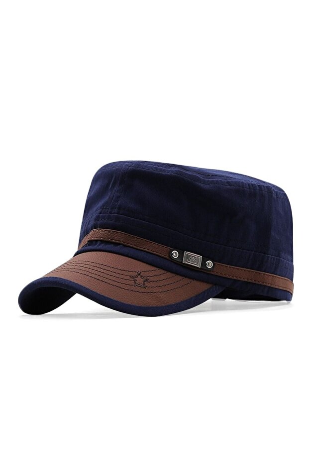 Navy blue Hat Men Unisex Hat Baseball Cap Cotton Cadet Hat Breathable Combat Fishing Flat Adjusta
