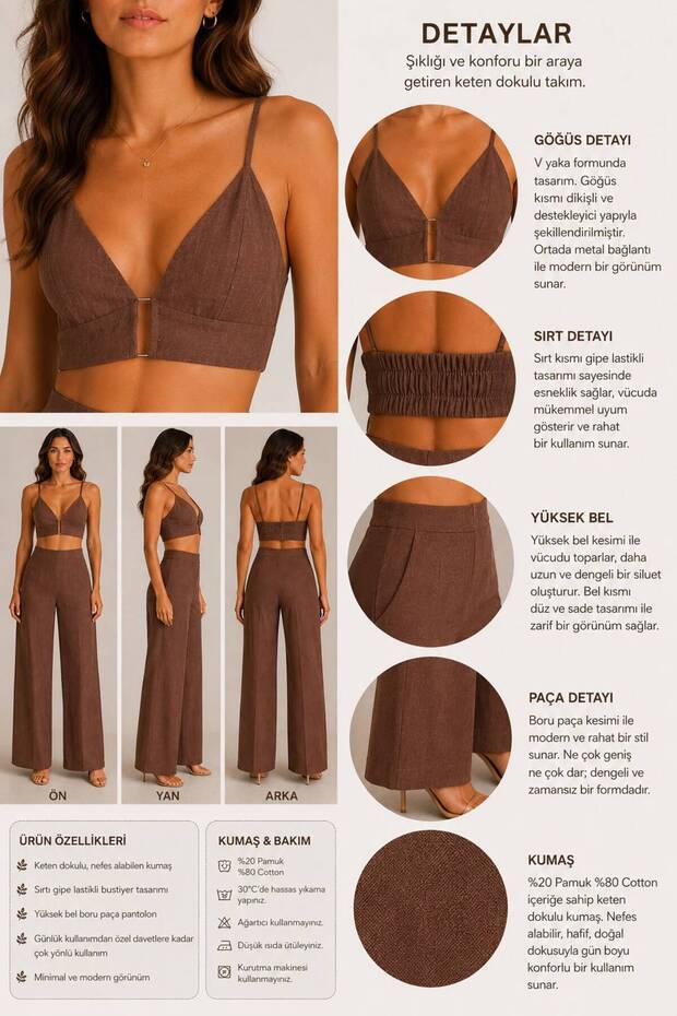 Women's Linen Set with Straps, Bustier and Pants, Two-Piece Summer Set