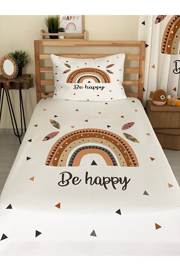 Ethnic Rainbow Patterned Baby and Kids Printed Single Pique Set 160X220 White