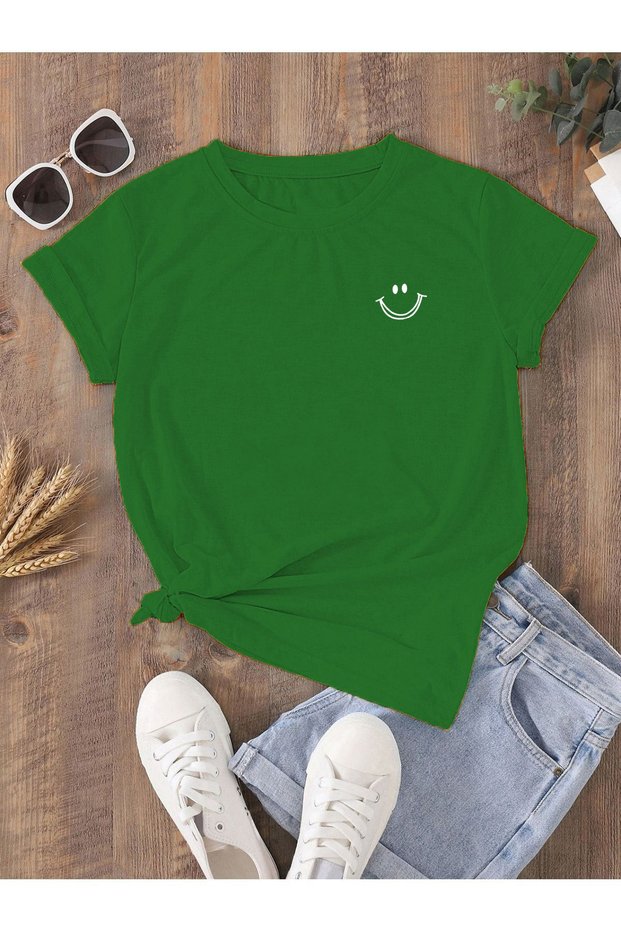 Plus Size Special Edition Smile Printed 100% Cotton Sweat-Absorbing New Trend Women's T-Shirt