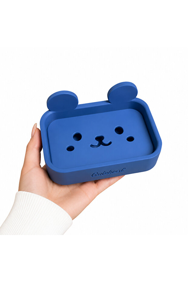Cute Teddy Bear Design Soap Dish 12 cm – Decorative Bathroom Organizer – Hard Plastic Soap Container –