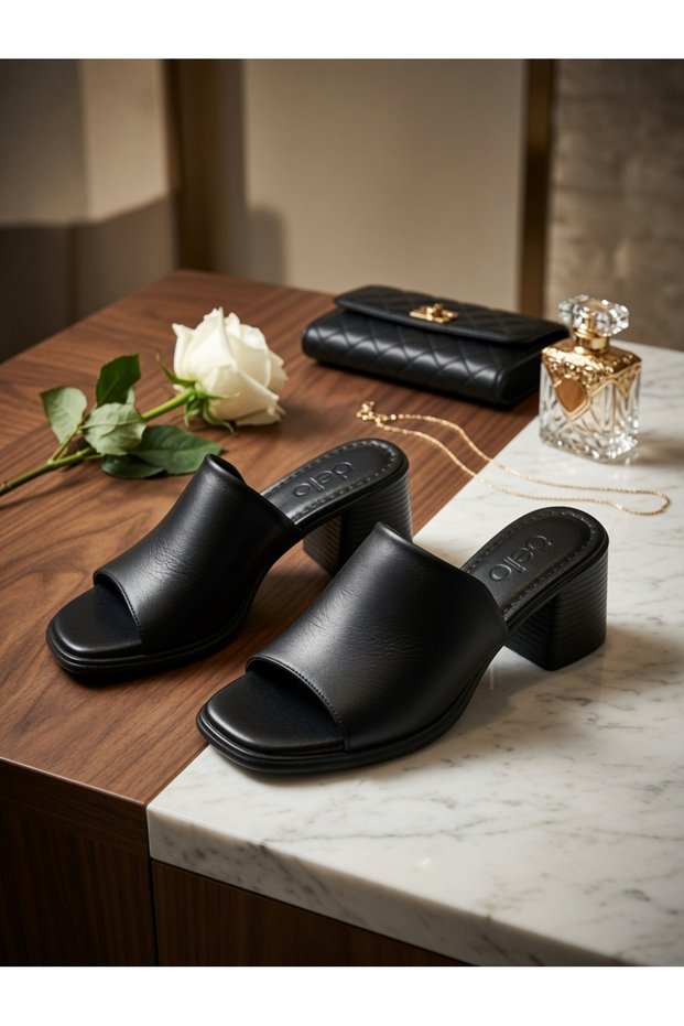 - Genuine Leather Women's Heeled Slippers