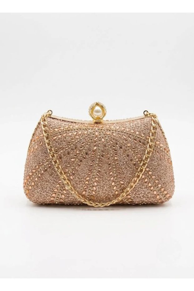 Women's Luxury Crystal Clutch Bag | Elegant Rhinestone Party Handbag with Pearl Clasp & Gold Chain