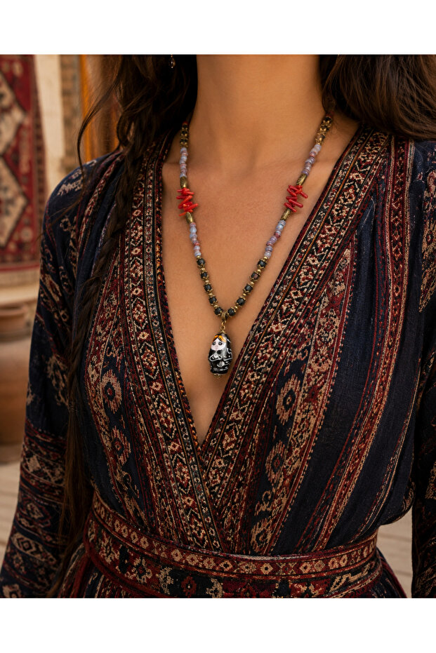 Nerina Bohemian Matryoshka Figured Bead Detailed Women's Necklace